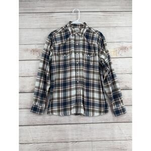 Ariat Retro Fit Pearl Snap Western Shirt Mens Large Blue White Rust Plaid